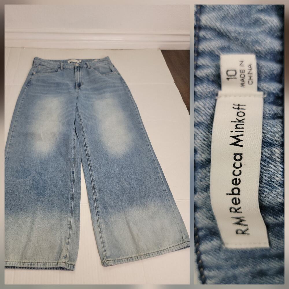 Rebecca Minkoff Jeans SZ 10 Wide Leg High Rise Light Wash Lightweight Relaxed